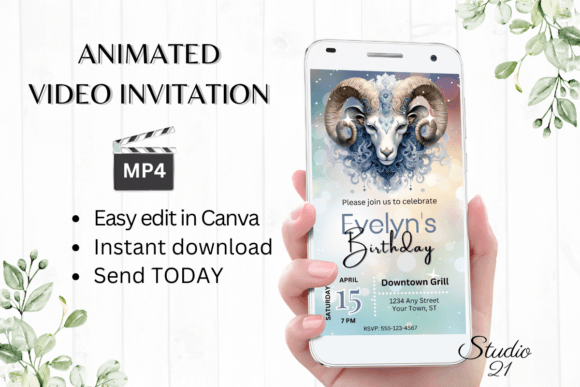 Aries Zodiac Birthday Invitation: Bold Digital Designs for the Ram