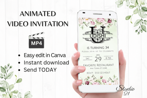 Birthday Invitation Monogram Letter U: Digital Animated Video Template