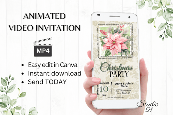 Elegant Christmas Invitation W/Animation: A Festive Digital Design Asset