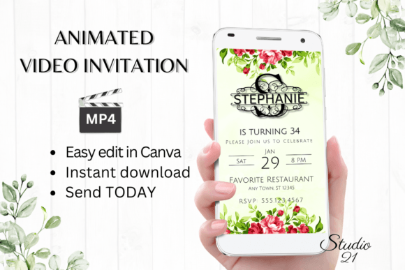 Elegant Monogram 'S' Digital Birthday Invitations