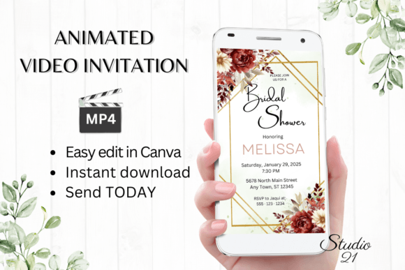 Fall Bridal Shower Invite W4154: Editable Canva Template
