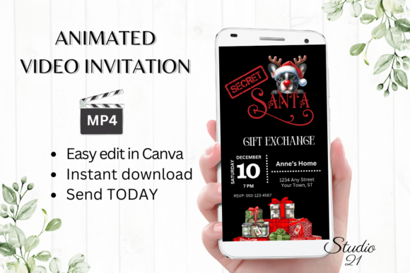 Secret Santa Invitation: Festive Digital Animated Video Templates